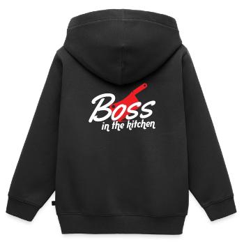 Chefkoch mit kulinarischem Humor in der Küche Knal - Kinder Premium Organic Zip Hoodie - Schwarz - Hinten - AI Model Kid Male (0cm)