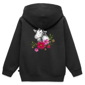 Ziege mit Blumen - Kinder Premium Organic Zip Hoodie - Schwarz - Hinten - AI Model Kid Male (0cm)