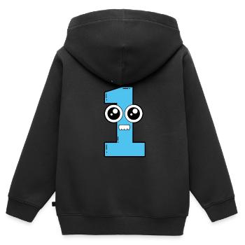 Je suis 1 - cadeau d'anniversaire bébé enfant - Sweat Premium à capuche zippé enfant bio - noir - Dos - AI Model Kid Male (0cm)