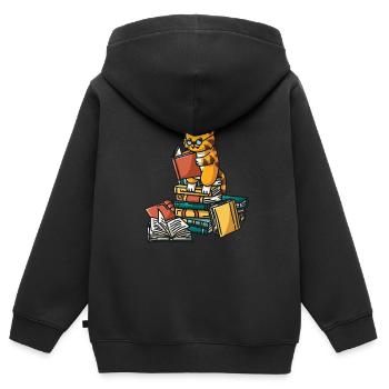 Katze liest Leseratte Lesen Damen - Kinder Premium Organic Zip Hoodie - Schwarz - Hinten - AI Model Kid Male (0cm)