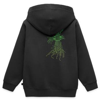 PCB Platinen Layout CPU Herz Computer Admin Nerd - Kinder Premium Organic Zip Hoodie - Schwarz - Hinten - AI Model Kid Male (0cm)