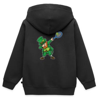 Dabbing Leprechaun Tennis Geschenkidee - Kinder Premium Organic Zip Hoodie - Schwarz - Hinten - AI Model Kid Male (0cm)
