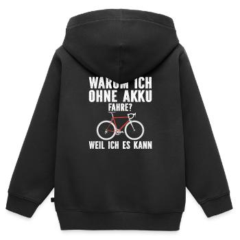 warum ich ohne akku fahre weil ich es kann - Kinder Premium Organic Zip Hoodie - Schwarz - Hinten - AI Model Kid Male (0cm)