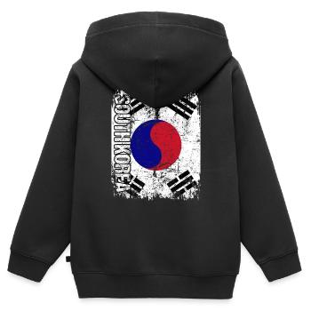 South Korea - Kinder Premium Organic Zip Hoodie - Schwarz - Hinten - AI Model Kid Male (0cm)