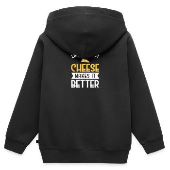Plateau de fromages Fromages Fromages laitiers - Sweat Premium à capuche zippé enfant bio - noir - Dos - AI Model Kid Male (0cm)