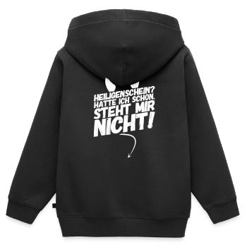 Heiligenschein Teufel Spruch - Kinder Premium Organic Zip Hoodie - Schwarz - Hinten - AI Model Kid Male (0cm)