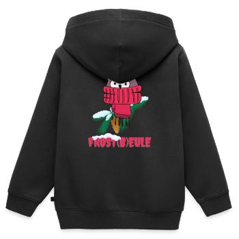 Frost Eule Frostbeule Lustig Winter Spaß Humor - Kinder Premium Organic Zip Hoodie - Schwarz - Hinten - AI Model Kid Male (0cm)