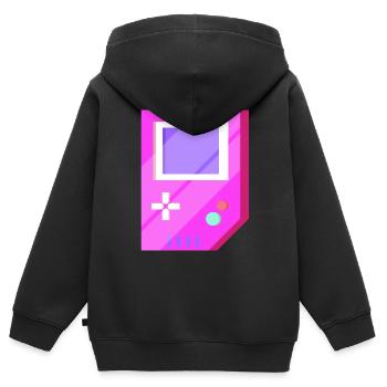 Cadeau vintage de jeux vidéo rétro - Sweat Premium à capuche zippé enfant bio - noir - Dos - AI Model Kid Male (0cm)
