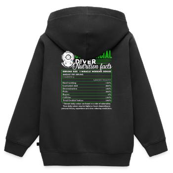 Informations nutritionnelles des plongeurs commerciaux - Sweat Premium à capuche zippé enfant bio - noir - Dos - AI Model Kid Male (0cm)