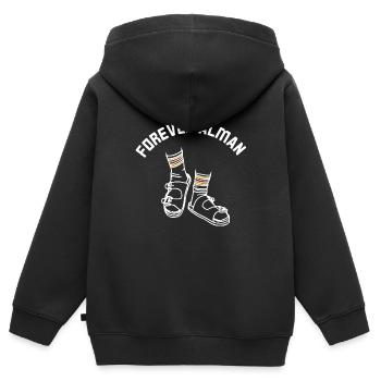 Forever Alman Socken mit Sandalen - Kinder Premium Organic Zip Hoodie - Schwarz - Hinten - AI Model Kid Male (0cm)
