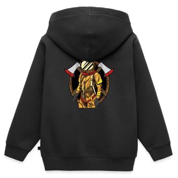 Pompier pompier pompier - Sweat Premium à capuche zippé enfant bio - noir - Dos - AI Model Kid Male (0cm)