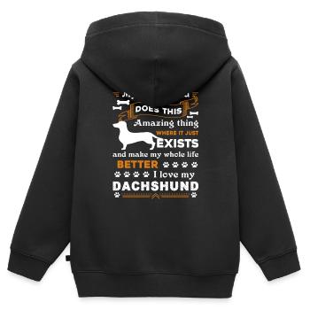 Teckel J'aime mon teckel - Sweat Premium à capuche zippé enfant bio - noir - Dos - AI Model Kid Male (0cm)