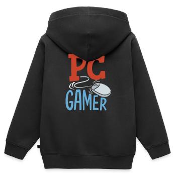 Joueur PC, joueur de bureau - Sweat Premium à capuche zippé enfant bio - noir - Dos - AI Model Kid Male (0cm)