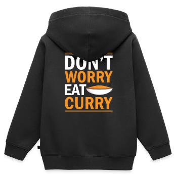 Don´t Worry Eat Curry - Cuisine indienne India Rei - Sweat Premium à capuche zippé enfant bio - noir - Dos - AI Model Kid Male (0cm)