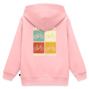 La vie à vélo est pleine de choix importants - Sweat Premium à capuche zippé enfant bio - rose - Dos - AI Model Kid Female (0cm)