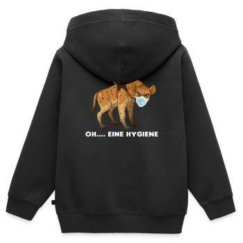 HYÄNE LUSTIGER SPRUCH GESCHENK MUNDSCHUTZ MASKE - Kinder Premium Organic Zip Hoodie - Schwarz - Hinten - AI Model Kid Male (0cm)