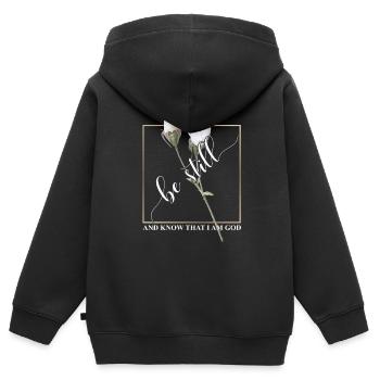 Sei still und wisse, dass ich Gott Flagge bin - Kinder Premium Organic Zip Hoodie - Schwarz - Hinten - AI Model Kid Male (0cm)
