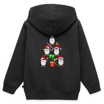 Pinguin Tannenbaum - Kinder Premium Organic Zip Hoodie - Schwarz - Hinten - AI Model Kid Male (0cm)