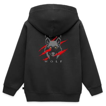 Loup solitaire - Sweat Premium à capuche zippé enfant bio - noir - Dos - AI Model Kid Male (0cm)