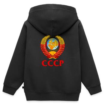 URSS Union soviétique Fière Russie - Sweat Premium à capuche zippé enfant bio - noir - Dos - AI Model Kid Male (0cm)