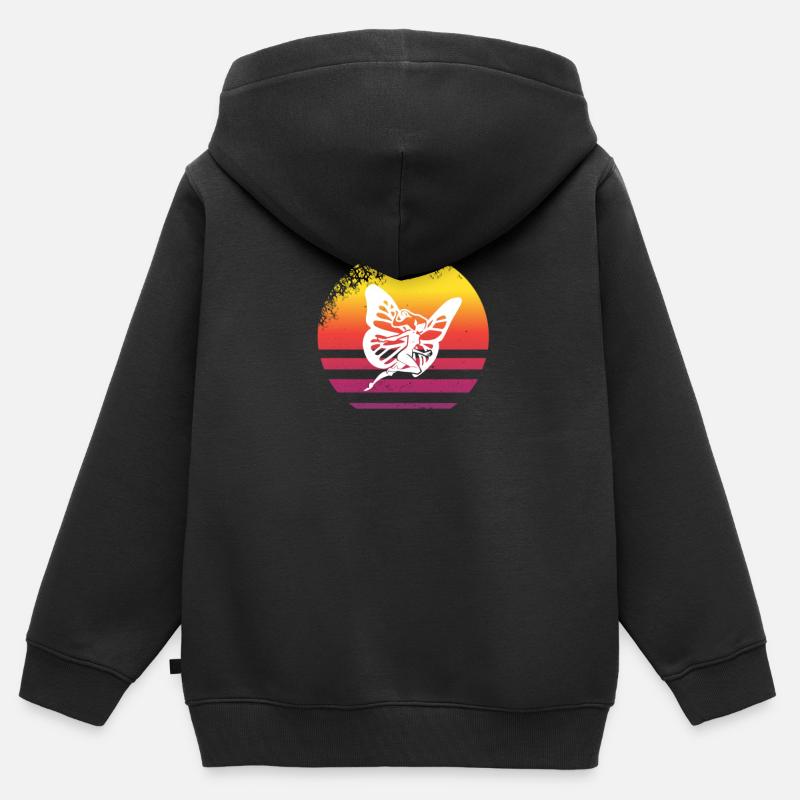 Coucher de soleil fée rétro vintage - Sweat Premium à capuche zippé enfant bio - noir