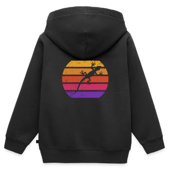Rétro Lézard coucher de soleil Reptiles Gecko - Sweat Premium à capuche zippé enfant bio - noir - Dos - AI Model Kid Male (0cm)