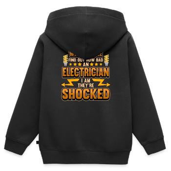 Elektriker Schock Lustig Spruch Job Geschenk - Kinder Premium Organic Zip Hoodie - Schwarz - Hinten - AI Model Kid Male (0cm)