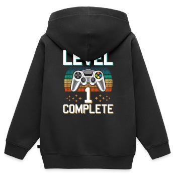 Level 1 Complete 1 Jahr Gamer Junge - Kinder Premium Organic Zip Hoodie - Schwarz - Hinten - AI Model Kid Male (0cm)