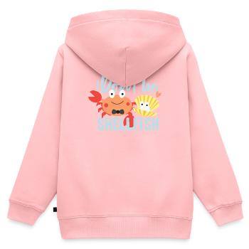Idée cadeau fruits de mer - Sweat Premium à capuche zippé enfant bio - rose - Dos - AI Model Kid Female (0cm)