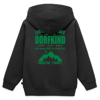 Lege Dich Niemals mit einem Dorfkind an - Kinder Premium Organic Zip Hoodie - Schwarz - Hinten - AI Model Kid Male (0cm)