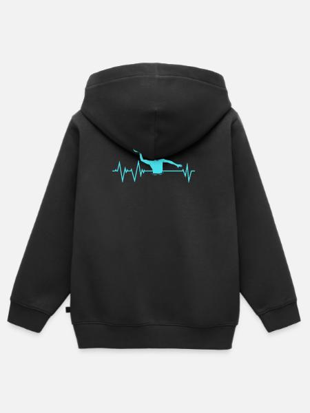 Regalo di battito cardiaco di pallanuoto - Felpa Premium con cappuccio con zip bambino bio - nero