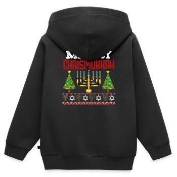 Joyeux Chrismukkah Hanukkah Hanoucca Hébreu Jüdi - Sweat Premium à capuche zippé enfant bio - noir - Dos - AI Model Kid Male (0cm)