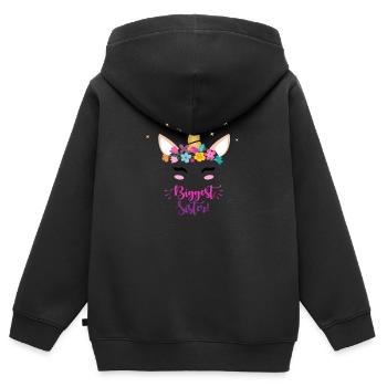 Plus grande soeur - Sweat Premium à capuche zippé enfant bio - noir - Dos - AI Model Kid Male (0cm)