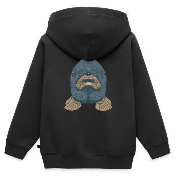 Karpfen Fisch Maul Kopf Gesicht - Kinder Premium Organic Zip Hoodie - Schwarz - Hinten - AI Model Kid Male (0cm)