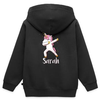 Sarah - Kinder Premium Organic Zip Hoodie - Schwarz - Hinten - AI Model Kid Male (0cm)