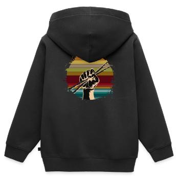 Batterie batteur Drumsticks - Sweat Premium à capuche zippé enfant bio - noir - Dos - AI Model Kid Male (0cm)