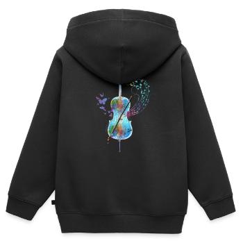 Orchestre violoncelle violoncelle - Sweat Premium à capuche zippé enfant bio - noir - Dos - AI Model Kid Male (0cm)
