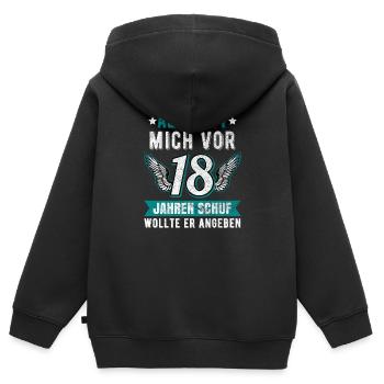 Als Gott Mich Vor 18Jahren Schuf Wollte Er Angeben - Kinder Premium Organic Zip Hoodie - Schwarz - Hinten - AI Model Kid Male (0cm)