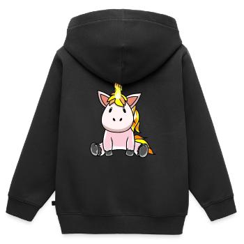 Feurig Feuer Flamme Hitze Einhorn Fantasy - Kinder Premium Organic Zip Hoodie - Schwarz - Hinten - AI Model Kid Male (0cm)