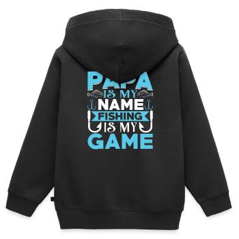 Papa iy my name fishing is my game - Kids Premium Organic Zip-up Hoodie - black - Back - AI Model Kid Male (0cm)