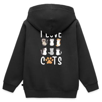 J'aime les chats j'aime les chats - Sweat Premium à capuche zippé enfant bio - noir - Dos - AI Model Kid Male (0cm)