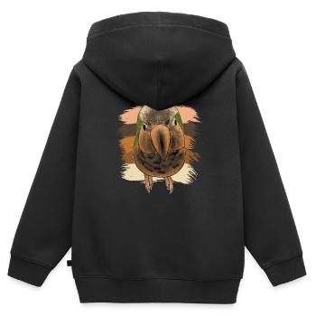 Neugieriger Retro Mönchssittich - Kinder Premium Organic Zip Hoodie - Schwarz - Hinten - AI Model Kid Male (0cm)
