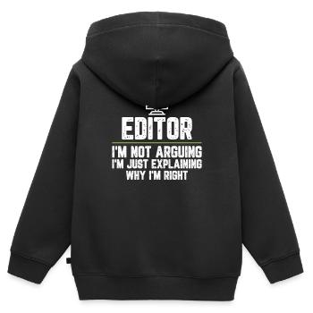 Éditeur, je ne dis pas, je ne fais qu'expliquer pourquoi - Sweat Premium à capuche zippé enfant bio - noir - Dos - AI Model Kid Male (0cm)