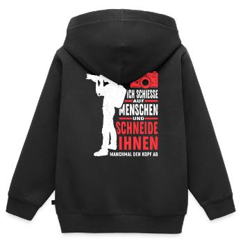 Fotograf Ich Schiesse auf Menschen Spruch Fotograf - Kinder Premium Organic Zip Hoodie - Schwarz - Hinten - AI Model Kid Male (0cm)