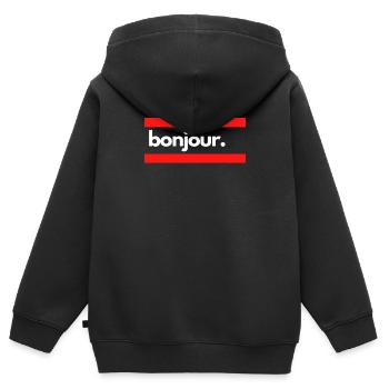 Hallo - Kinder Premium Organic Zip Hoodie - Schwarz - Hinten - AI Model Kid Male (0cm)