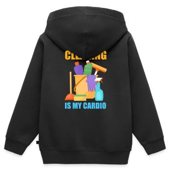 Drôle de femme de ménage nettoyeuse ménage ménage ménage - Sweat Premium à capuche zippé enfant bio - noir - Dos - AI Model Kid Male (0cm)