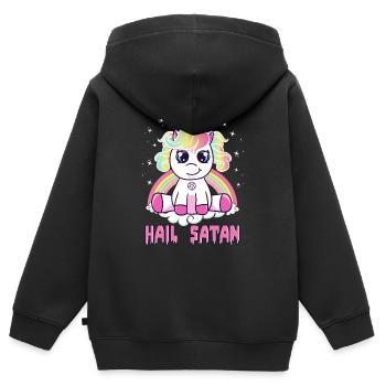 Netter Hagel Satan Einhorn Regenbogen Lustiges satanisches Wortspiel - Kinder Premium Organic Zip Hoodie - Schwarz - Hinten - AI Model Kid Male (0cm)