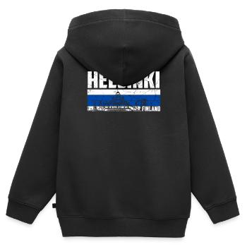 Helsinki, Finlande - Sweat Premium à capuche zippé enfant bio - noir - Dos - AI Model Kid Male (0cm)