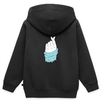 Coeur coréen main deux doigts formant un coeur - Sweat Premium à capuche zippé enfant bio - noir - Dos - AI Model Kid Male (0cm)