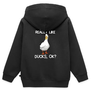I Just Really Like Ducks - Kids Premium Organic Zip-up Hoodie - black - Back - AI Model Kid Male (0cm)